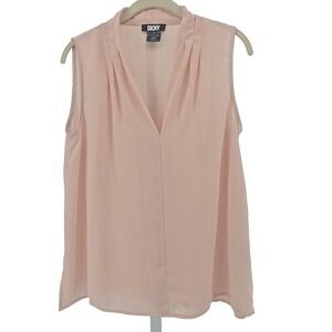 DKNY‎ Medium M Peach Chiffon Sleeveless V-Neck Top (SHELL)
